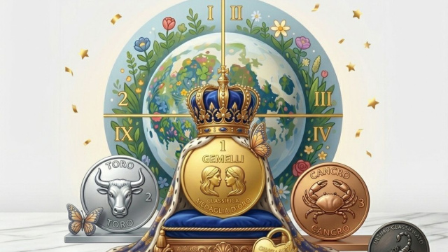 Quadrante con medaglia d'oro Gemelli con corona, argento con il Toro, bronzo con Cancro-&copy; Gemini AI