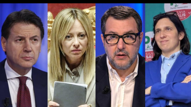 Giuseppe Conte, Giorgia Meloni, Matteo Salvini ed Elly Schlein (&copy; Facebook)