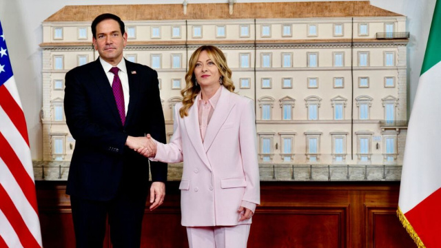 Roma, 08/05/2026 - Il Presidente del Consiglio, Giorgia Meloni, con il Segretario di Stato degli Stati Uniti d'America, Marco Rubio.