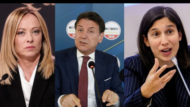 Giorgia Meloni, Giuseppe Conte ed Elly Schlein (&copy; Facebook)
