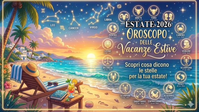 Locandina per l'oroscopo delle vacanze dell'estate 2026 - &copy; Gemini IA.