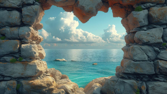 Oroscopo panorama marino incorniciato da una parete a forma di cuore &copy; Pixabay