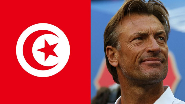 Herv&eacute; Renard e la bandiera tunisina.