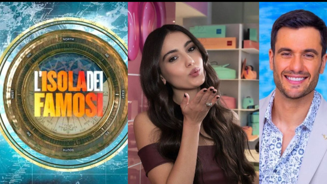 Il logo dell'Isola dei famosi, Zeudi Di Palma e Pierpaolo Pretelli &copy; Mediaset/Instagram