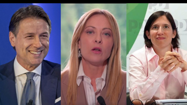 Giuseppe Conte, Giorgia Meloni ed Elly Schlein (&copy; Facebook)