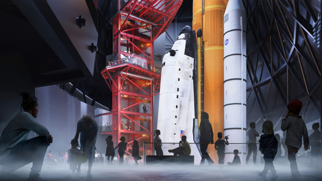 Space shuttle Endeavour stands tall in California Science Center ... &copy; Creative Commons