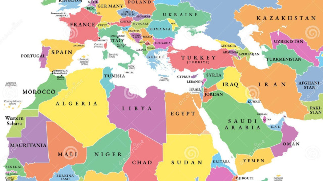Europa Medio Oriente E Nord Africa Mappa Politica Multicolore ... &copy; Creative Commons