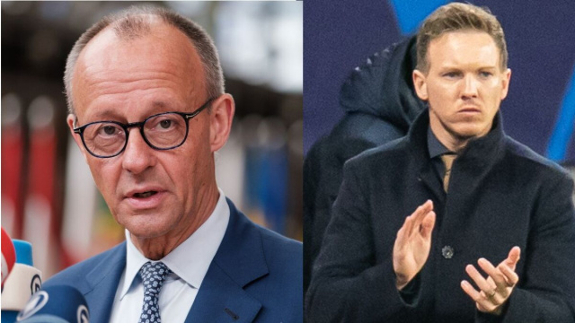 Il cancelliere Merz e il ct tedesco Nagelsmann.