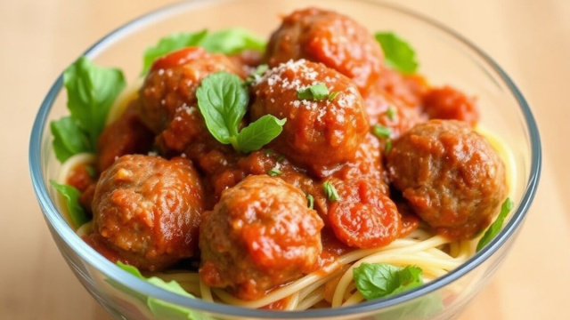 Polpette di carne fatte in casa che cuociono lentamente nella passata di pomodoro.