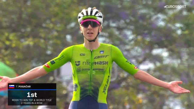 Tadej Pogacar ai Mondiali di Kigali - &copy; Screenshot Eurosport