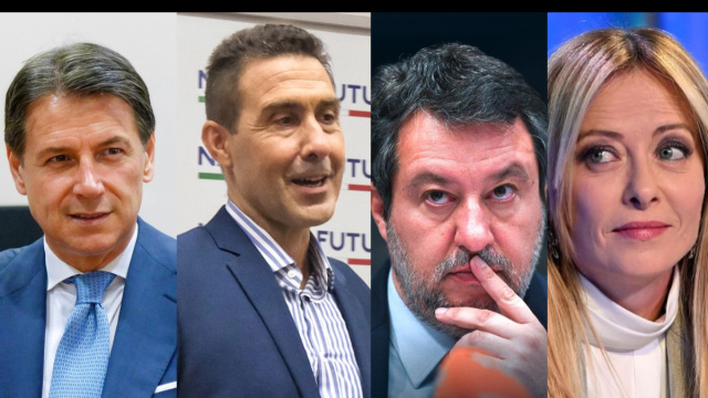 Giuseppe Conte, Roberto Vannacci, Matteo Salvini e Giorgia Meloni (&copy; Wikimedia commons).
