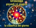 L'oroscopo dell'11 giugno 2026 con la classifica: 1ﾟToro, 2ﾟCancro, 3ﾟLeone