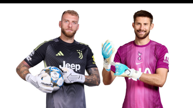Michele Di Gregorio, portiere della Juventus. Foto &copy; UEFA. Guglielmo Vicario, portiere del Tottenham. Foto &copy; UEFA