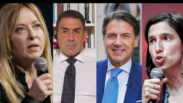 Giorgia Meloni, Roberto Vannacci, Giuseppe Conte ed Elly Schlein (&copy; Facebook)