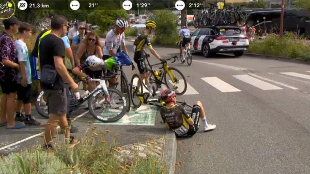 Jonas Vingegaard, la caduta al Tour de France - &copy; Screenshot Eurosport