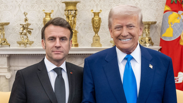 File:24 February 2025 Donald Trump and Emmanuel Macron at the ... &copy; Creative Commons