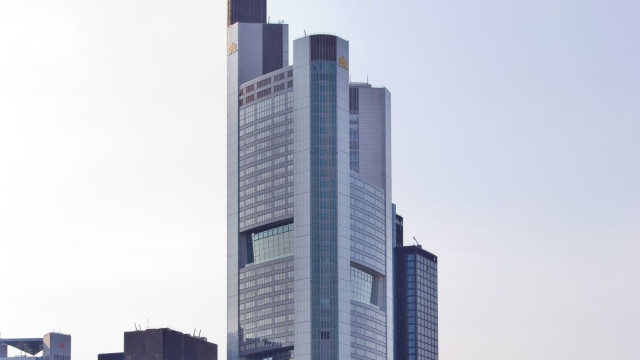 Frankfurt on the Main: Commerzbank Tower as seen from the Eiserner Steg (Iron Bridge)