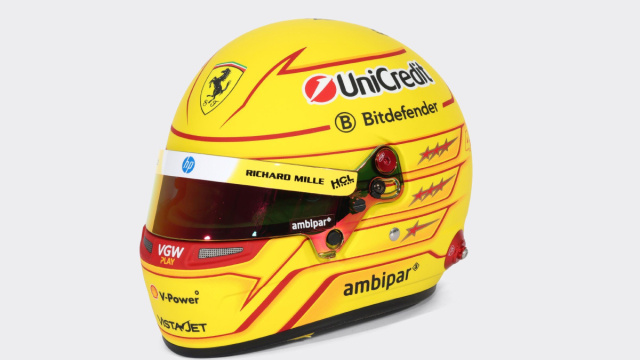 2025 Lewis Hamilton mini helmet in 1:2 scale in MULTICOLOUR  Ferrari &copy; Creative Commons