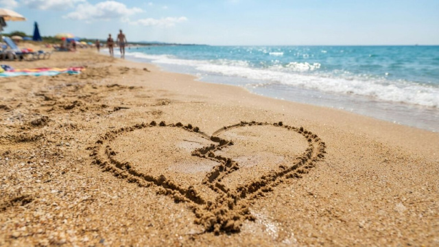 Disegno di un cuore infranto su una spiaggia- &copy;Gemini AI