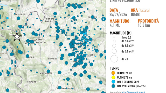Evento sismico ML 4.1 in provincia di Isernia, 25 luglio 2026 ... &copy; Creative Commons