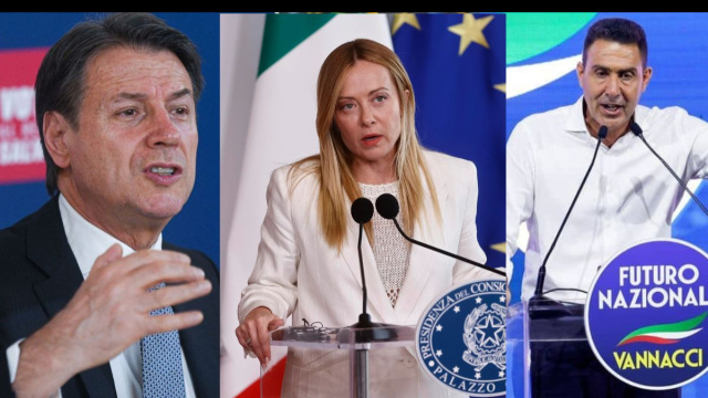 Giuseppe Conte, Giorgia Meloni e Roberto Vannacci (&copy; Facebook)