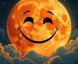Luna arancione con faccia sorridente &copy; Grox AI X