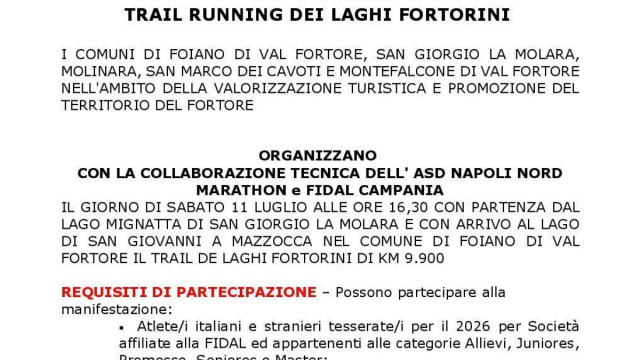 Trail Laghi Fortorini gara podistica luglio 2026 &copy; Creative Commons