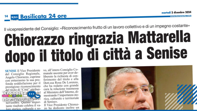 CHIORAZZO RINGRAZIA MATTARELLA DOPO IL TITOLO DI CITT&Agrave; A SENISE &copy; Creative Commons