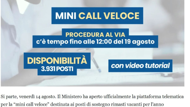Mini Calla Veloce al via le domande