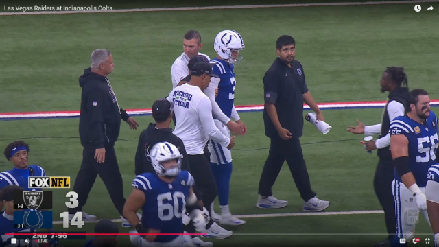 Injury] Spencer Shrader limps to the sideline after roughing ... &copy; Creative Commons