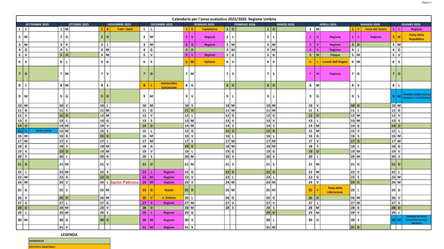 Calendario scolastico della regione Umbria anno 2025/2026 ... &copy; Creative Commons