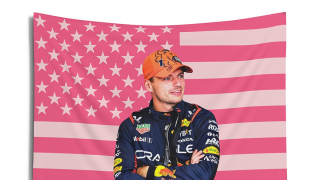 Arazzo con bandiera americana rosa di Max Verstappen, decorazione ... &copy; Creative Commons