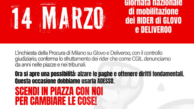 RIDER GLOVO E DELIVEROO, MOBILITAZIONE NAZIONALE 14 MARZO - NIdiL CGIL &copy; Creative Commons