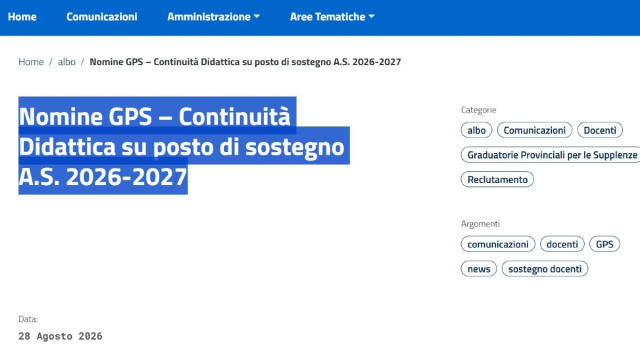 Sostegno continuit&agrave; didattica, le nomine