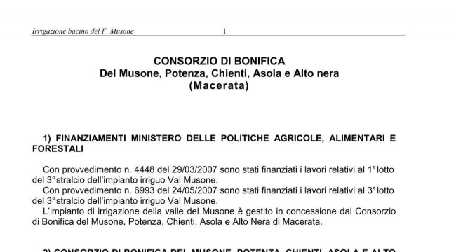 Irrigazione bacino del F. Musone - Consorzio di Bonifica del ... &copy; Creative Commons
