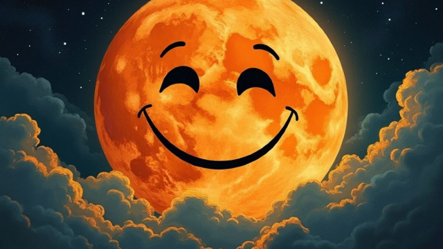 Luna arancione con faccia sorridente &copy; Grok AI X