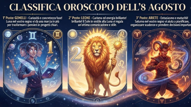 Podio dell'8 agosto: 1&deg; Gemelli, 2&deg; Leone, 3&deg; Ariete- &copy; Gemini AI