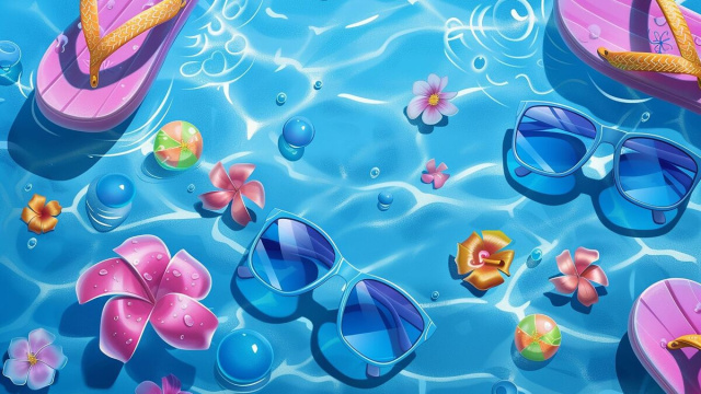 Spiaggia con occhiali, fiori e infradito (&copy;pixabay.com)