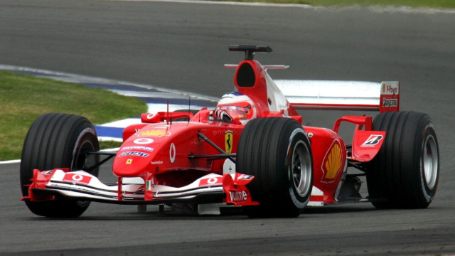 Barrichello su Ferrari F2004 nelle prove libere del Gran Premio di Gran Bretagna 2004