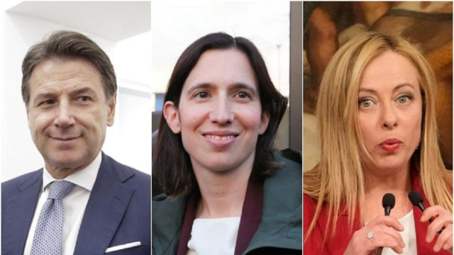 Giuseppe Conte, Elly Schlein, Giorgia Meloni (&copy; Facebook)
