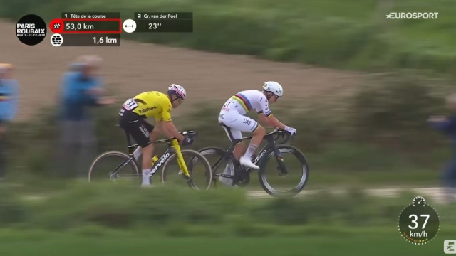 Tadej Pogacar alla Roubaix - &copy; Screenshot Eurosport