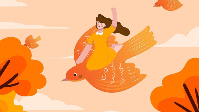 Ragazza che vola con un uccello &copy; Immagine di Pixabay