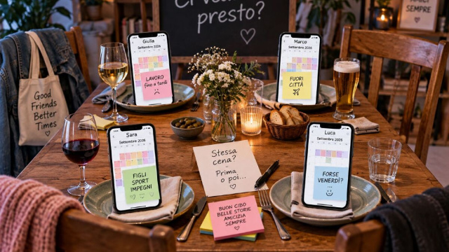 Tra lavoro, famiglia e impegni quotidiani, trovare una data comune pu&ograve; trasformare anche una semplice cena tra amici in un piccolo rompicapo.
