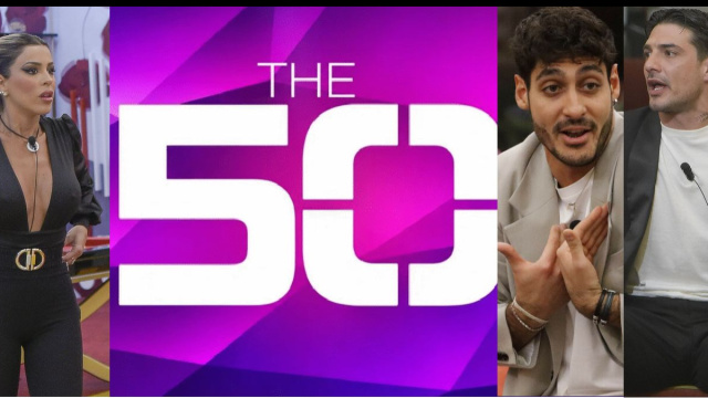 Oriana Marzoli, il logo di The 50, Javier Martinez e Lorenzo Spolverato &copy; Mediaset/Prime Video.