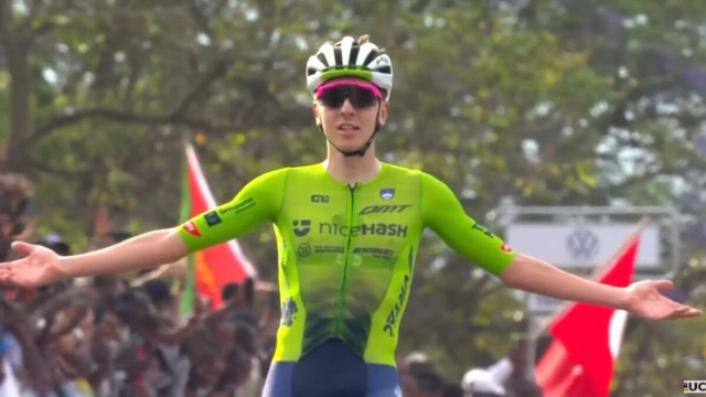 Tadej Pogacar, la vittoria a Kigali 2025 - &copy; Screenshot Eurosport