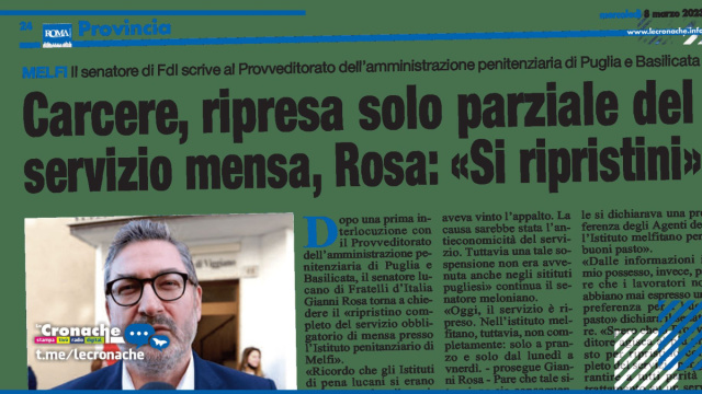 CARCERE, RIPRESA SOLO PARZIALE DEL SERVIZIO MENSA, ROSA: &laquo;SI ... &copy; Creative Commons