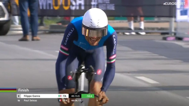 Filippo Ganna nella crono di Montreal - &copy; Screenshot Eurosport