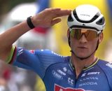 Mathieu Van der Poel all'arrivo del Giro del Lussemburgo - &copy; Screenshot Eurosport