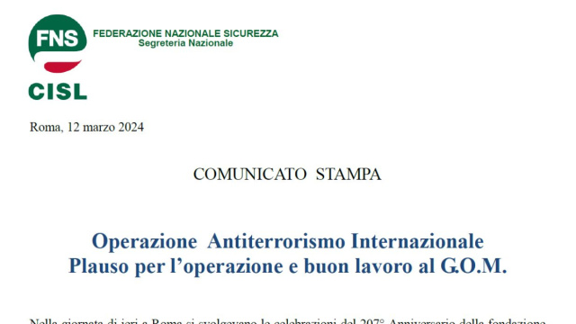 COMUNICATO STAMPA Operazione Antiterrorismo Internazionale Plauso ... &copy; Creative Commons