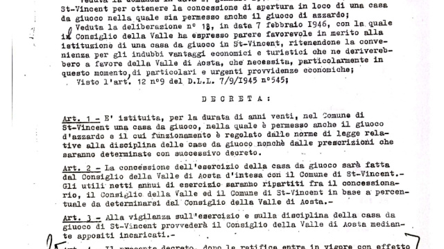 Decreto di istituzione della Casa da Gioco di Saint-Vincent (1946 ... &copy; Creative Commons